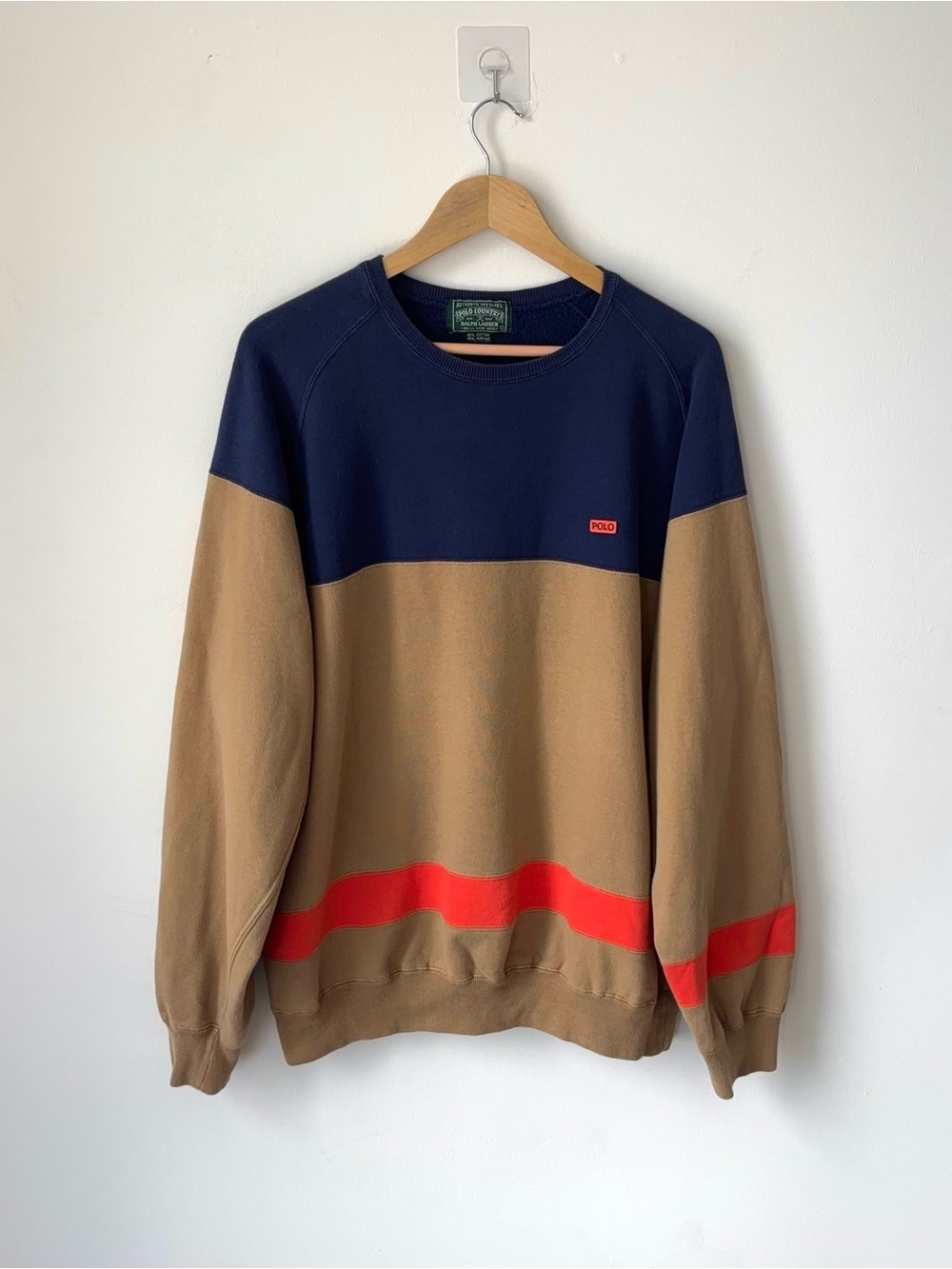 Vintage Polo Country Ralph Lauren Orange Line Crew Neck Sweatshirt Rare 90s - Picture 1 of 11